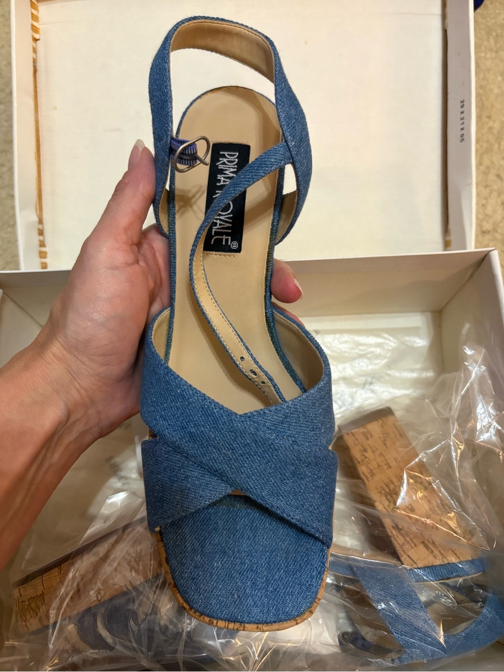 Blue Cork Platform Sandals - Women's Denim Size 9 New in Box - Picture 2 of 4